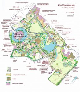 Der neue Masterplan des Zoo Hoyerswerda mit der Anordnung der Kontinente, Tieranlagen und Besucherwegen.