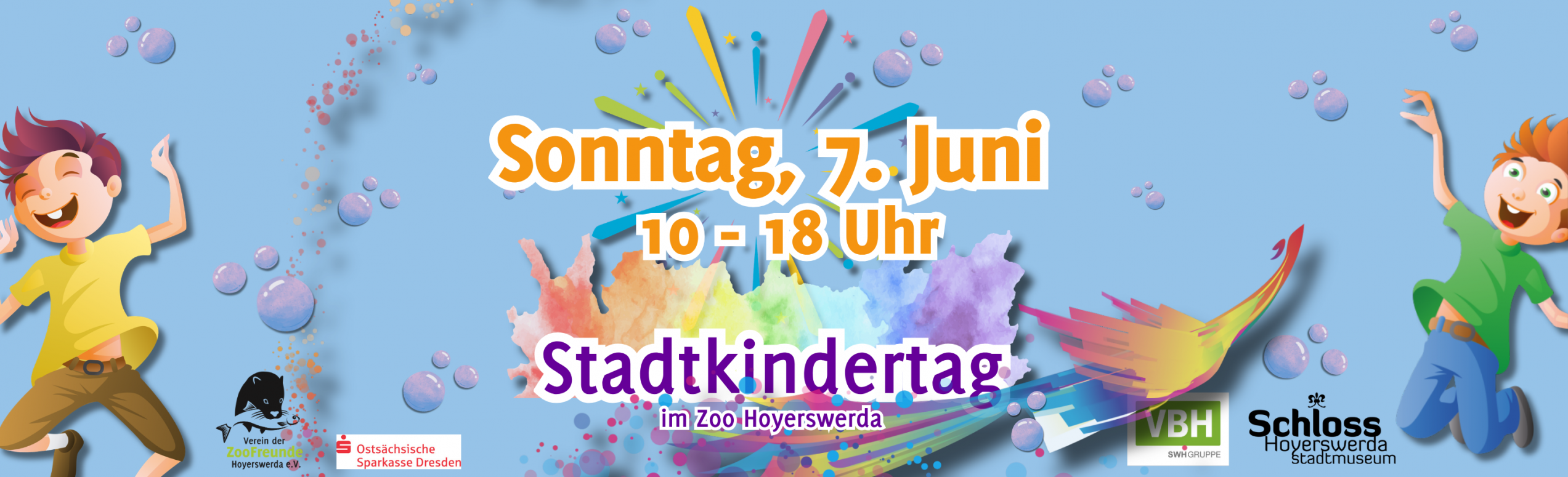 Das Bild zeigt eine Veranstaltungswerbung für den Stadtkindertag im Zoo Hoyerswerda.